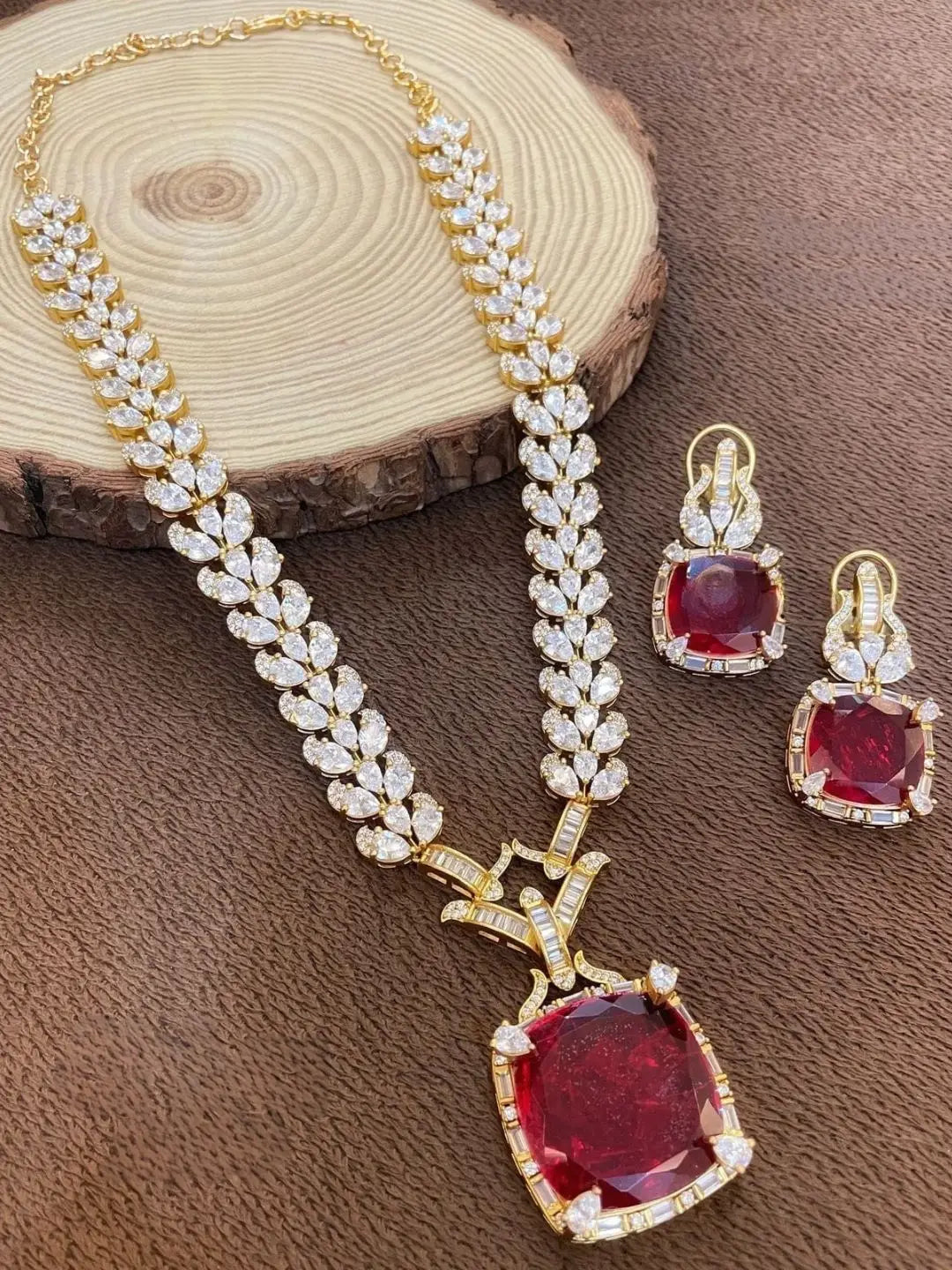 Ishhaara Red Gold Plated Kundan Ad Long Necklace