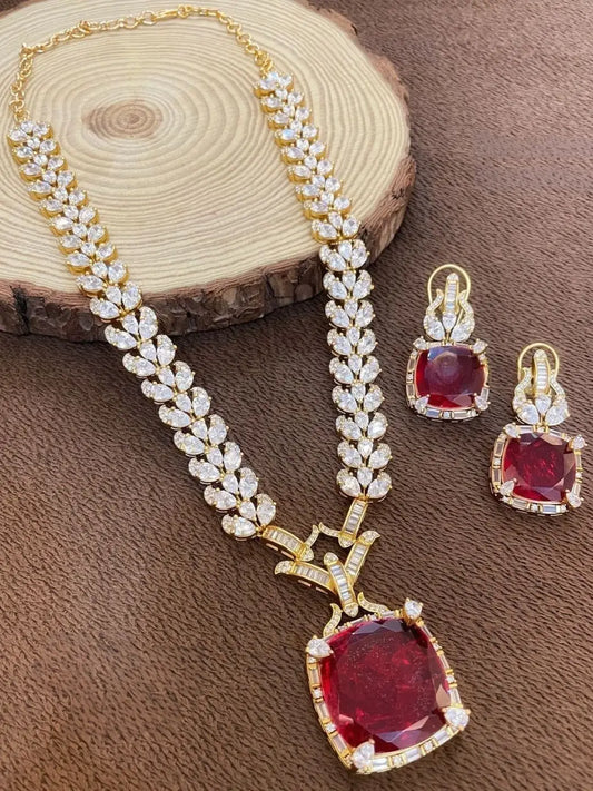 Ishhaara Red Gold Plated Kundan Ad Long Necklace