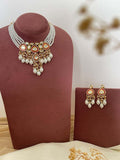 Ishhaara Red Gold Plated Kundan Layered Studded Choker Set