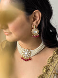 Ishhaara Red Gold Plated Kundan Stone Embellished Necklace Set