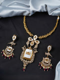 Ishhaara Red Gold Plated Meenakari Hasli Set