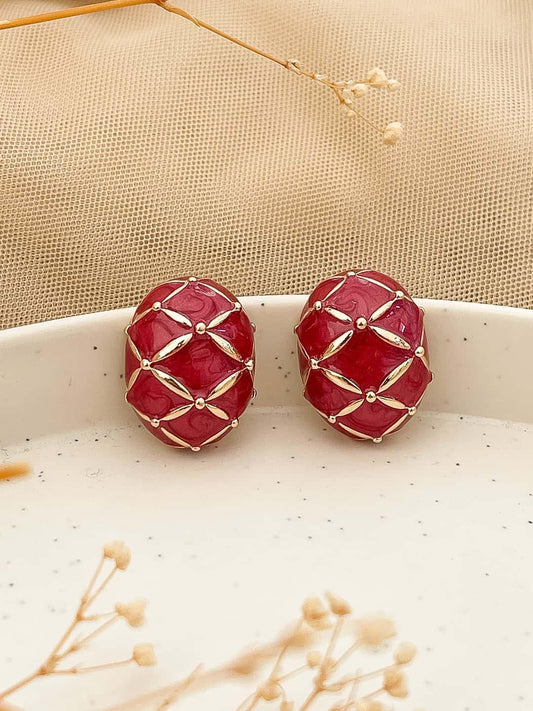 Ishhaara Gold Plated Oval Shaped Stud Earrings