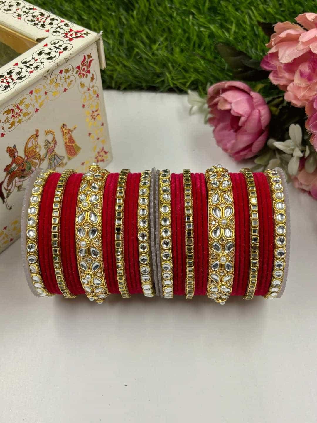 Ishhaara Red Gold Plated Pearl Thread Bridal Chooda
