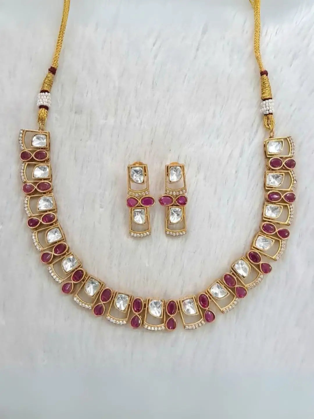 Ishhaara Red Gold Plated Polki Kundan Studded Choker