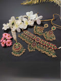 Ishhaara Red Gold Tone Moissanite Polki Choker Set With Maang Tikka