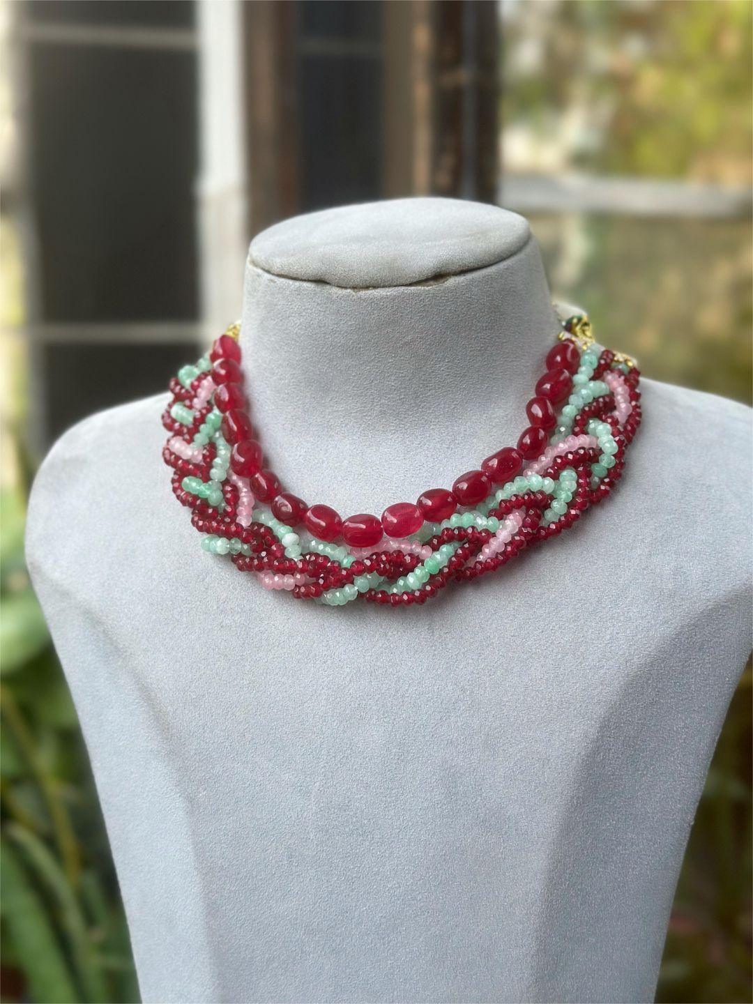 Ishhaara Red Handmade Beaded Boho Choker Necklace