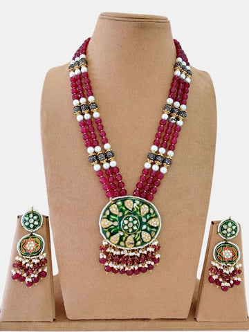 Ishhaara Red Handmade Pearl And Kundan Studded Rani Haar