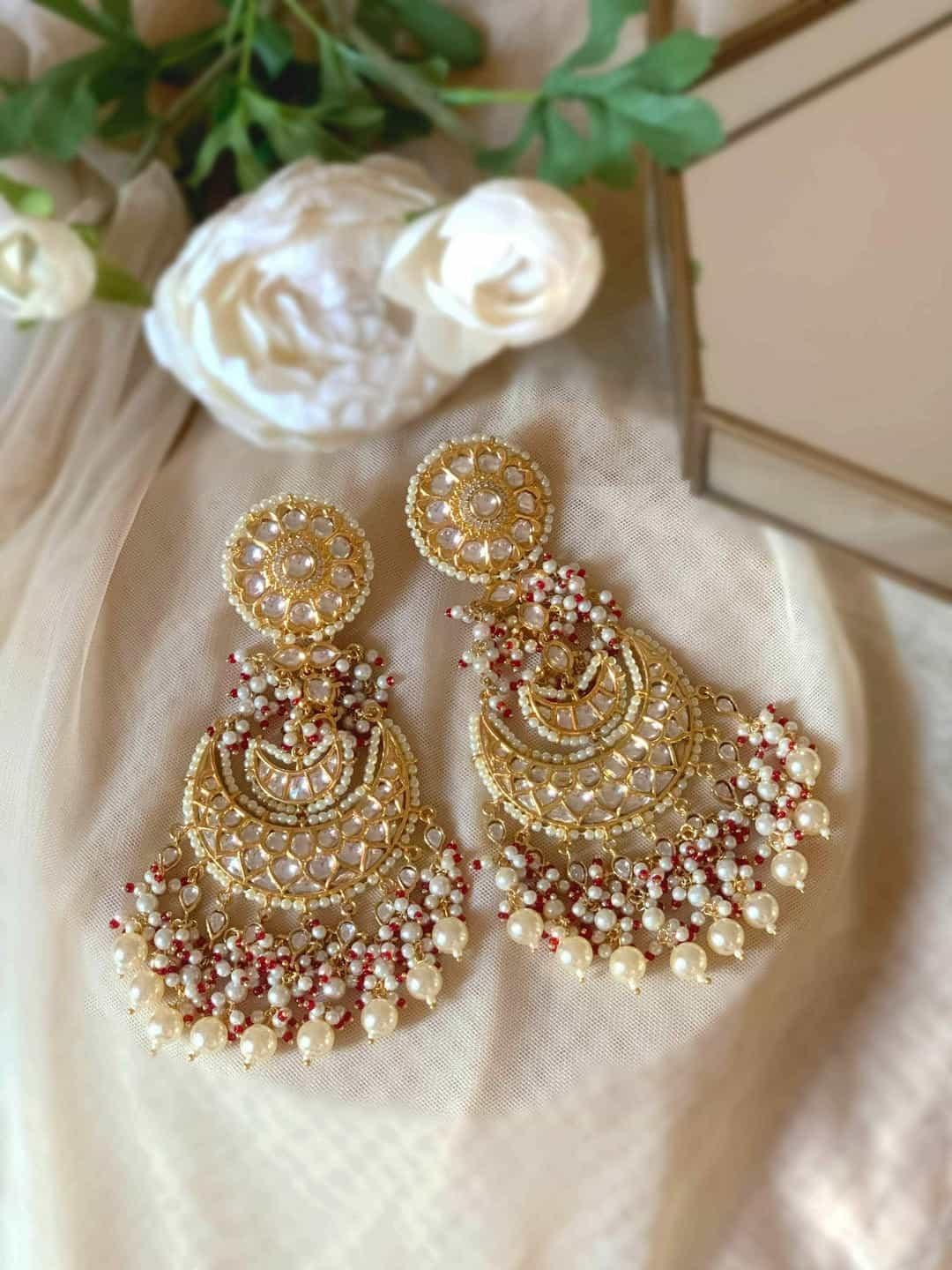 Kundan Jhumka Earrings Myntra Kundan Earrings Kundan Earrings