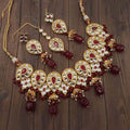 Ishhaara Red Invert Drop Jumki Necklace Set
