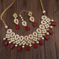 Ishhaara Red Inverted Drop Moti Stone Jadau Necklace Set