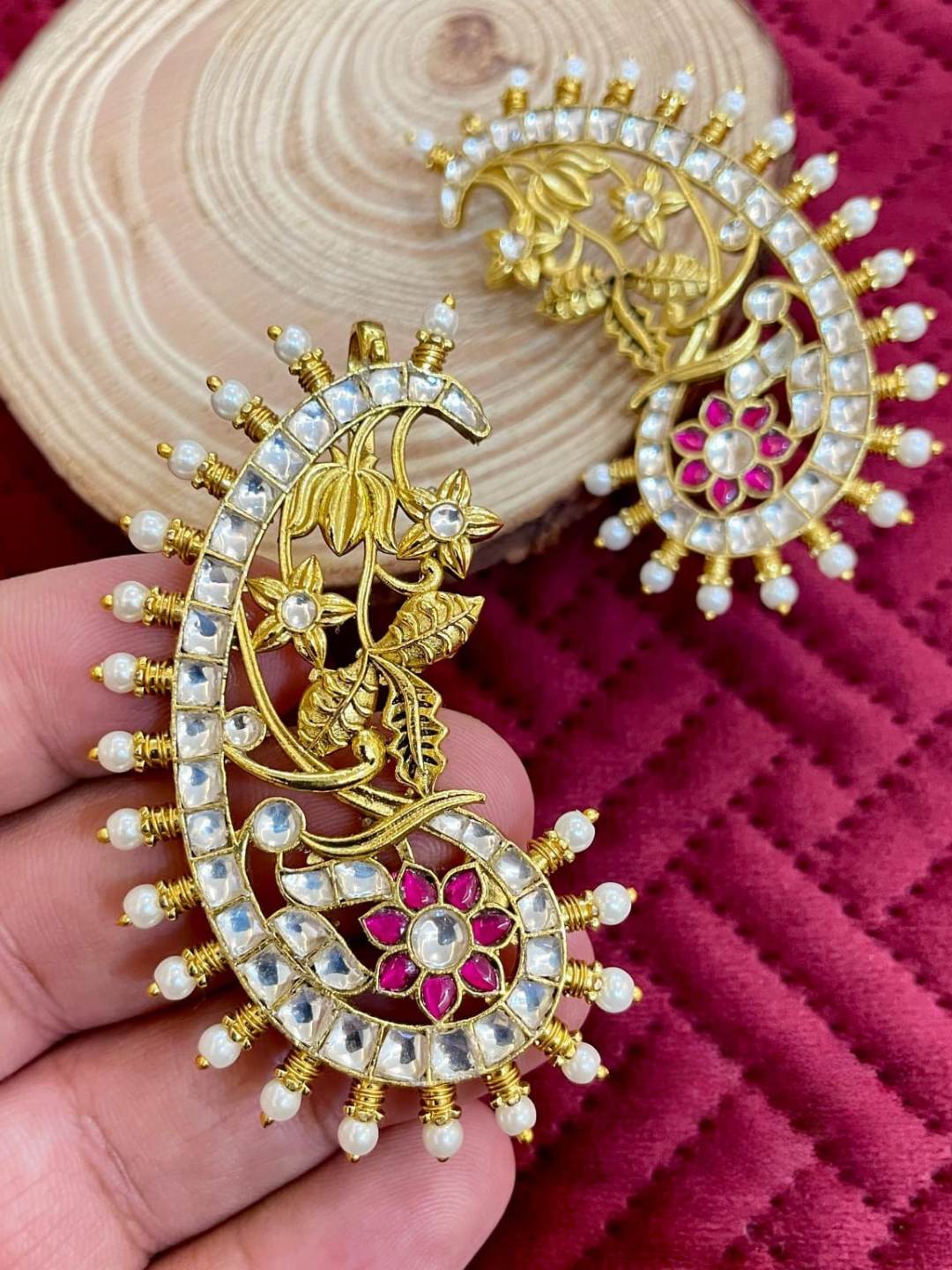 Ishhaara Red Jadau Kundan Studded Earcuff Earrings