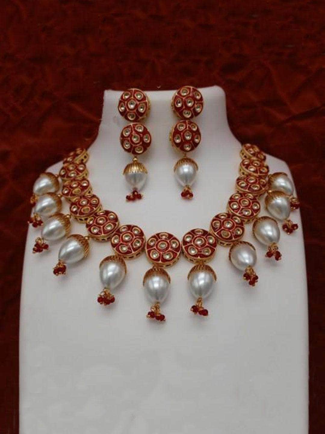 Ishhaara Blue Jadau Meena Pearls Necklace And Earring Set