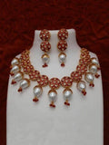 Ishhaara Red Jadau Meena Pearls Necklace And Earring Set