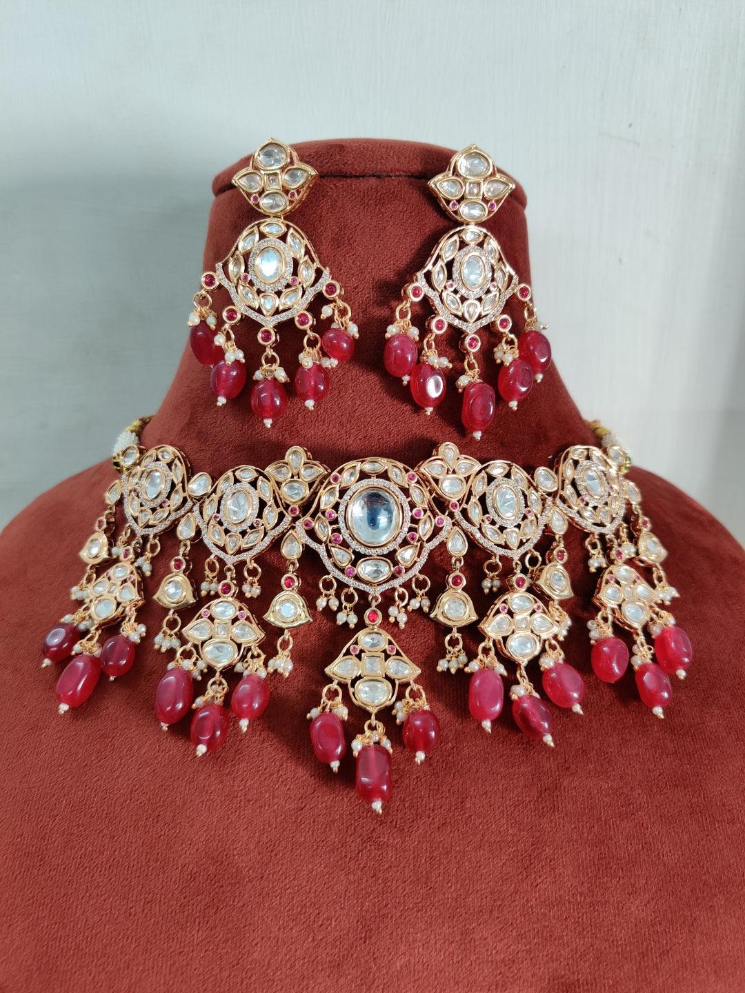 Ishhaara Red Kundan And Pearl Jadau Necklace