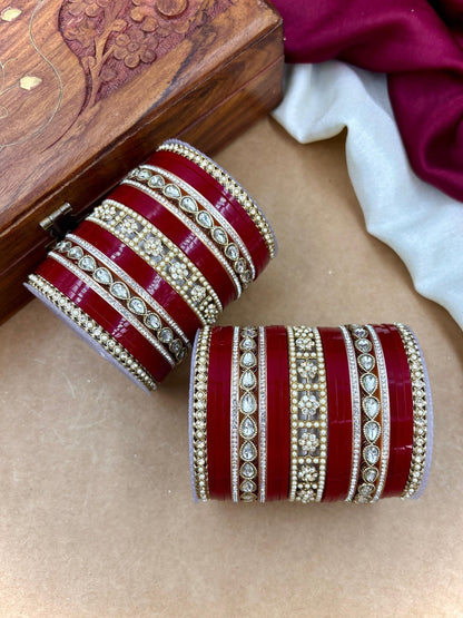 Ishhaara Red Kundan Bangle Set - a stunning collection of red bangles with intricate designs and high-quality stones - view 2