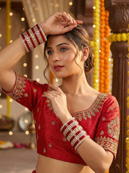 Ishhaara Red Kundan Bangle Set - a stunning collection of red bangles with intricate designs and high-quality stones - view 3