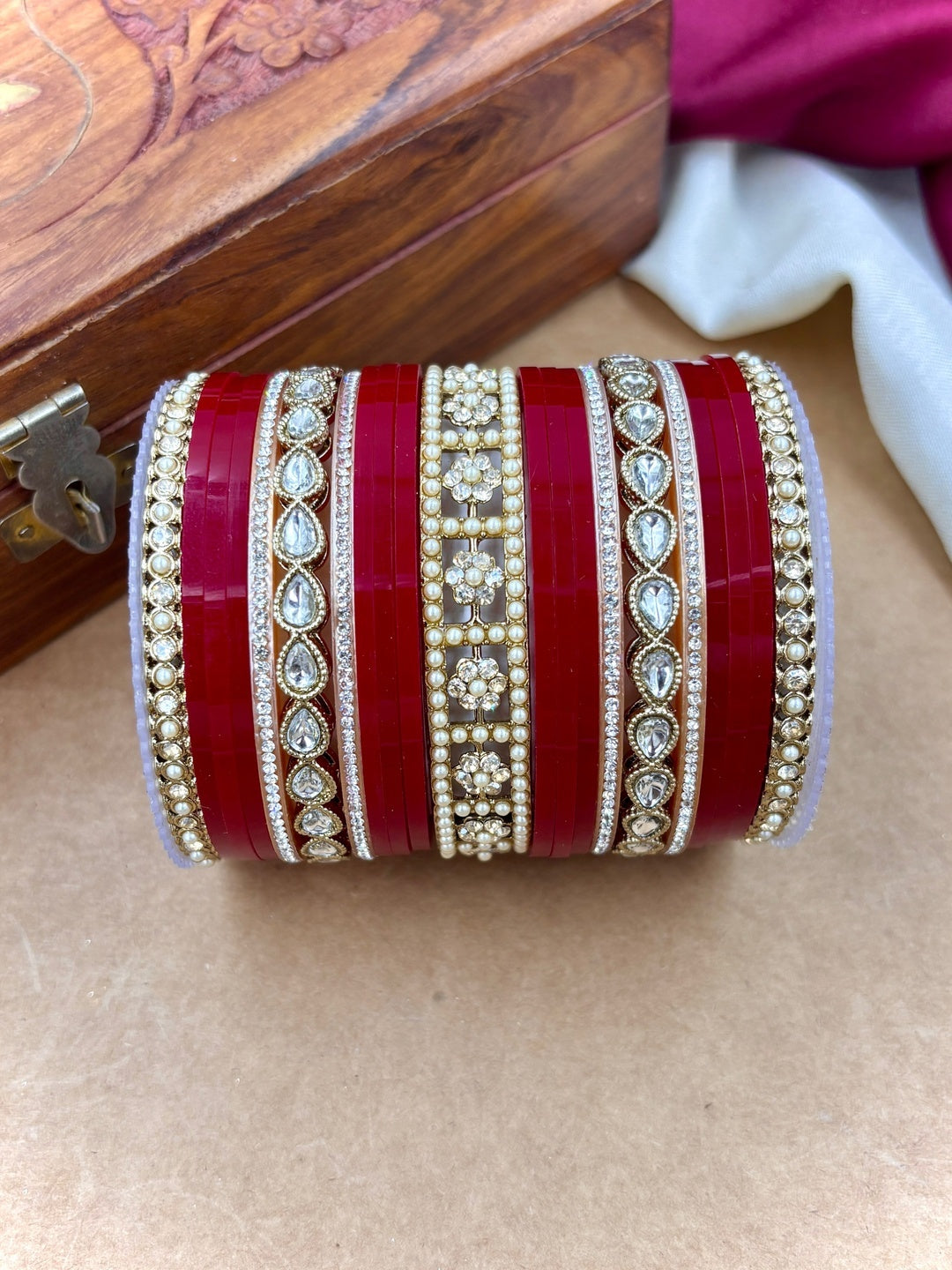 Ishhaara Red Kundan Bangle Set - a stunning collection of red bangles with intricate designs and high-quality stones - view 4