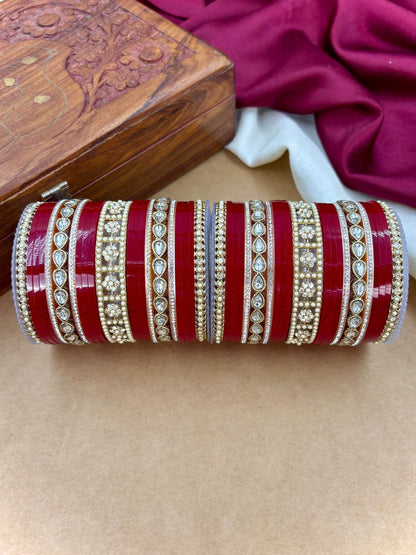 Ishhaara Red Kundan Bangle Set - a stunning collection of red bangles with intricate designs and high-quality stones - view 5