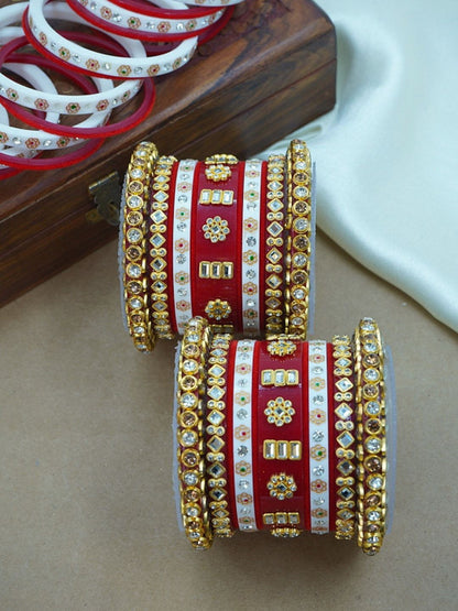 Ishhaara Red Kundan Bangle Set - traditional Indian jewelry with intricate designs and premium stones - view 2