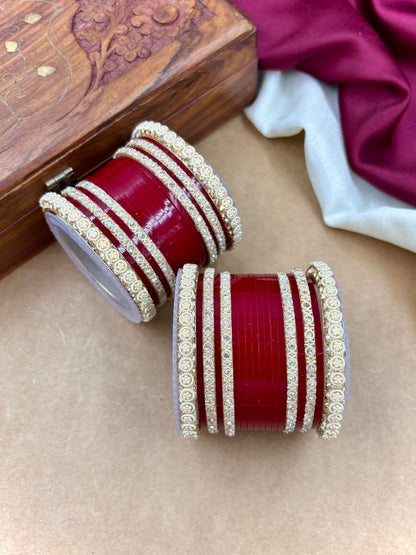 Ishhaara Red Kundan Bangles Set CM-HB51 - A pair of intricately designed red bangles with stone-studded detailing - view 3