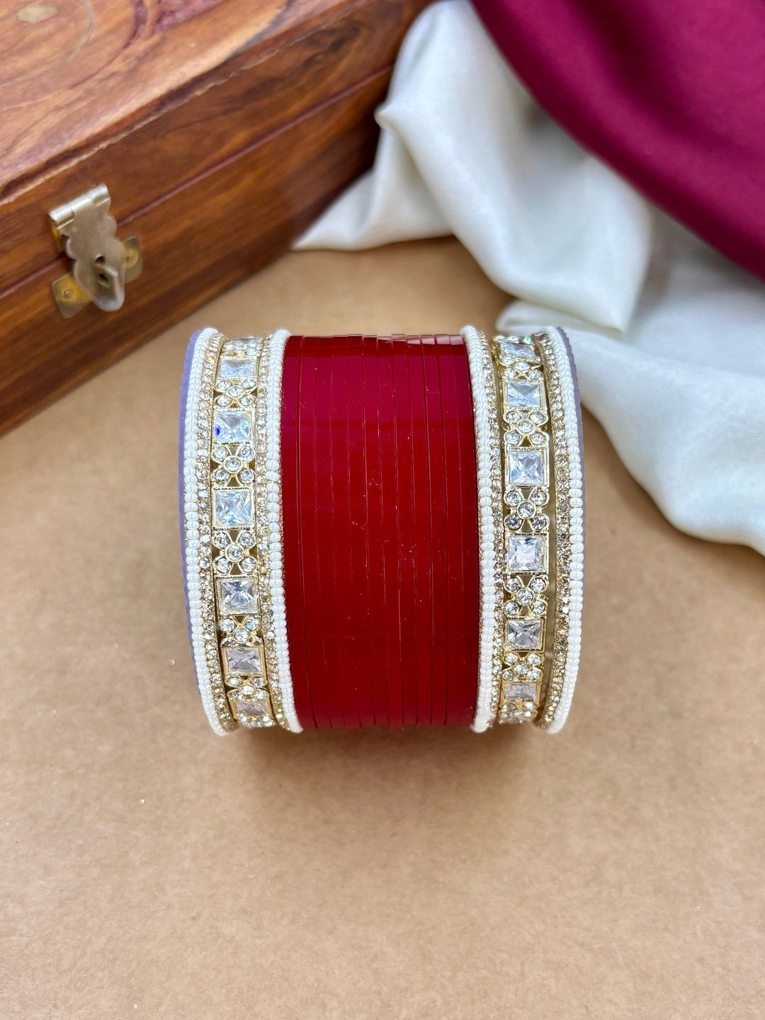 Ishhaara Red Kundan Bangles Set For Women