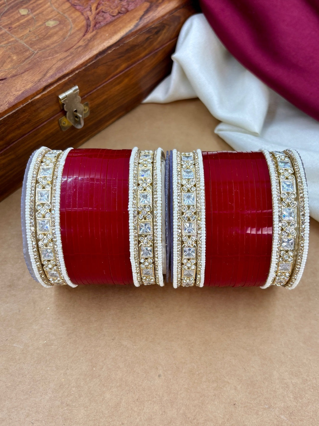 Ishhaara Red Kundan Bangles Set For Women - view 2