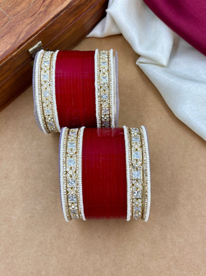 Ishhaara Red Kundan Bangles Set For Women - view 4