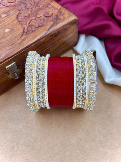 Ishhaara Red Kundan Bangles Set - traditional Indian jewelry with intricate designs and sparkling stones