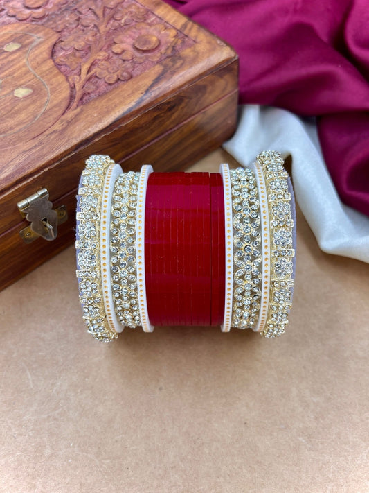 Ishhaara Red Kundan Bangles Set - traditional Indian jewelry with intricate designs and sparkling stones