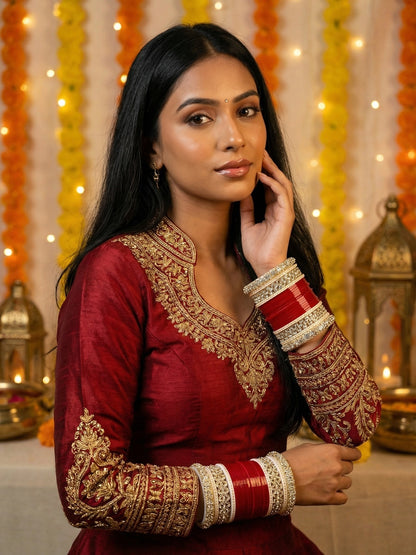 Ishhaara Red Kundan Bangles Set - traditional Indian jewelry with intricate designs and sparkling stones - view 2