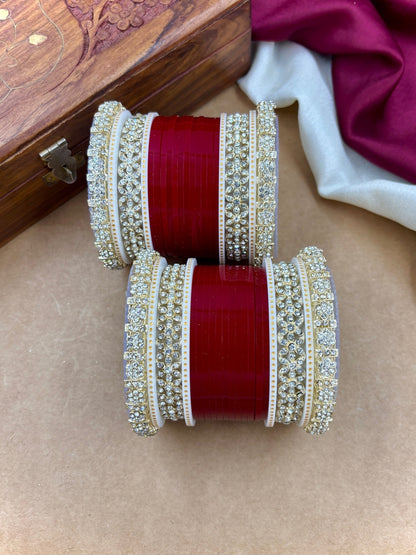 Ishhaara Red Kundan Bangles Set - traditional Indian jewelry with intricate designs and sparkling stones - view 4