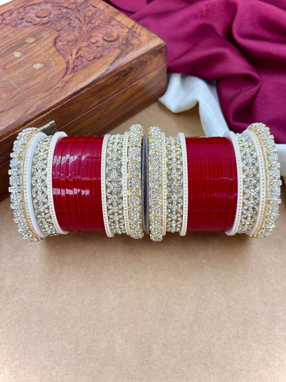Ishhaara Red Kundan Bangles Set - traditional Indian jewelry with intricate designs and sparkling stones - view 5