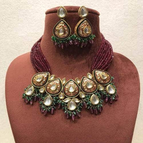 Ishhaara Red Kundan Drop Centre Patch Necklace
