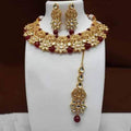 Ishhaara Red Kundan Flower Beads Necklace Set