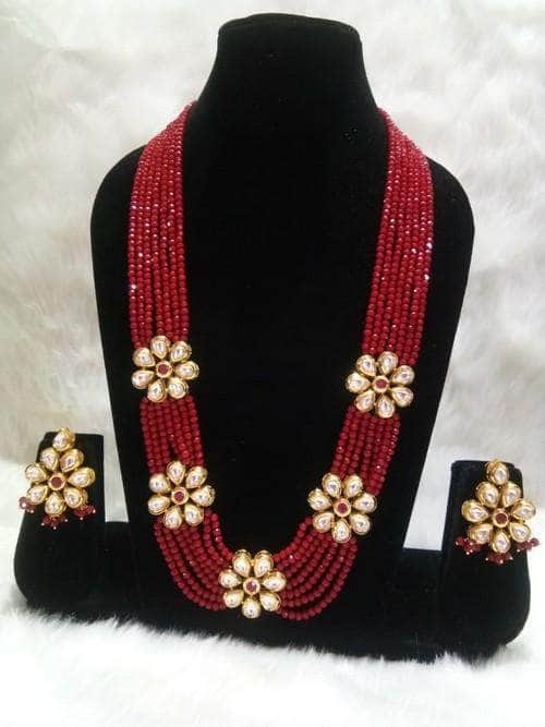 Ishhaara Red Kundan Layered Motif Necklace