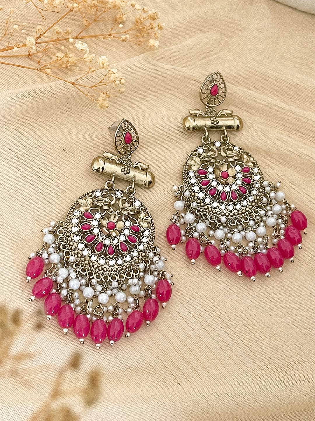 Ishhaara Red Kundan Long Designer Chandbali Earrings