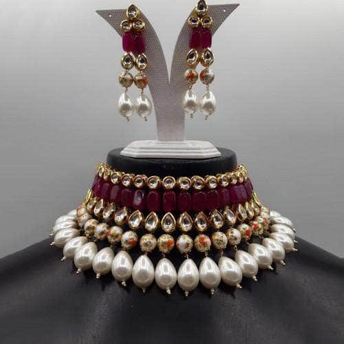Ishhaara Green Kundan Multi Pearl Choker Necklace Set