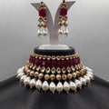 Ishhaara Red Kundan Multi Pearl Choker Necklace Set