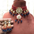 Ishhaara Red Kundan Patch Choker With Handpainted Pendant