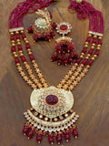 Ishhaara Red Kundan Rajwadi Pendent Jewellery Set