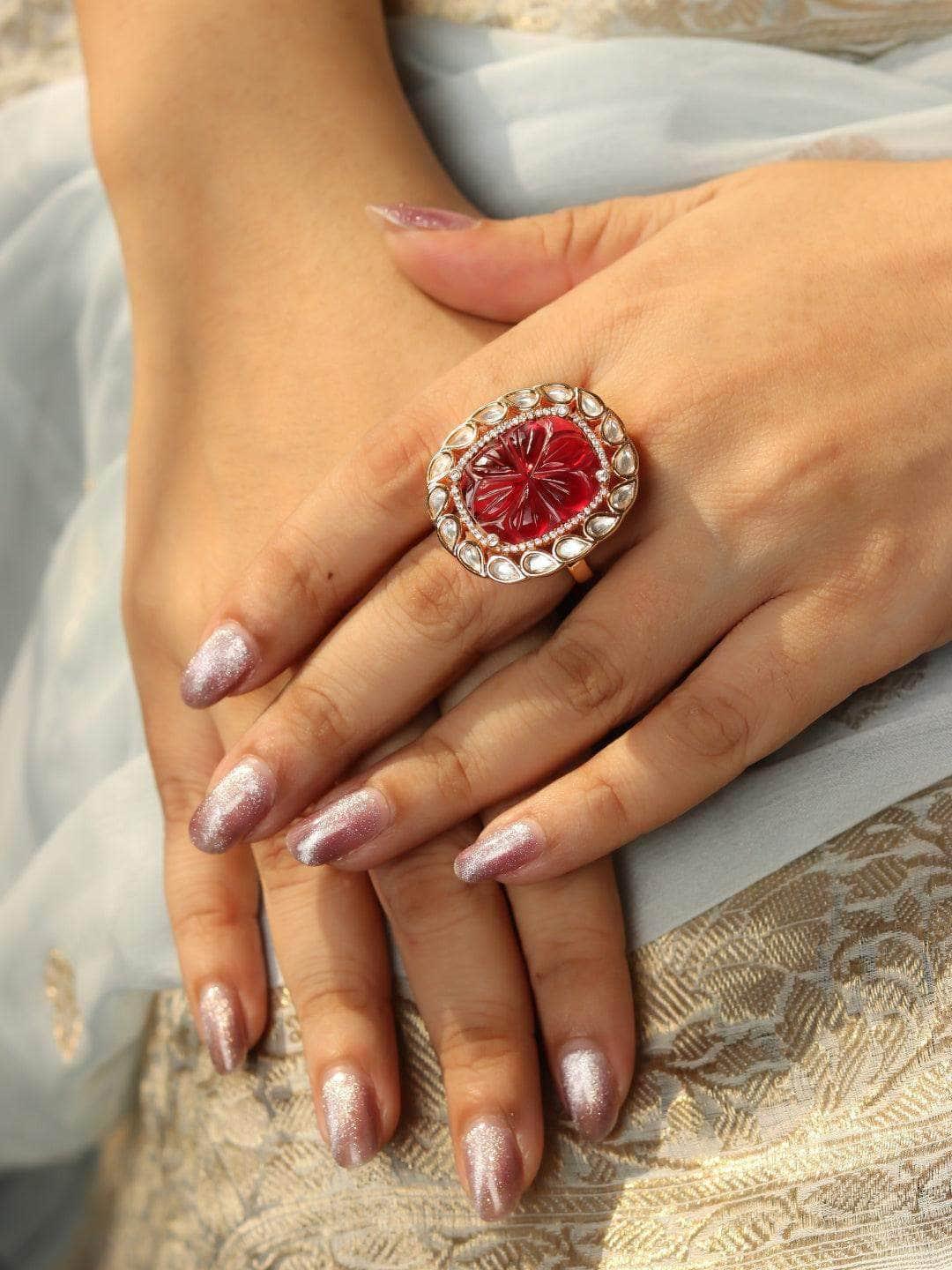 Ishhaara Kundan Ruby Ring Red