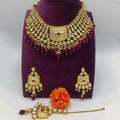 Ishhaara Red Kundan Square Motif Broad Necklace Set