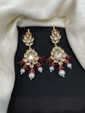 Ishhaara Red Kundan Studded Drop Earrings