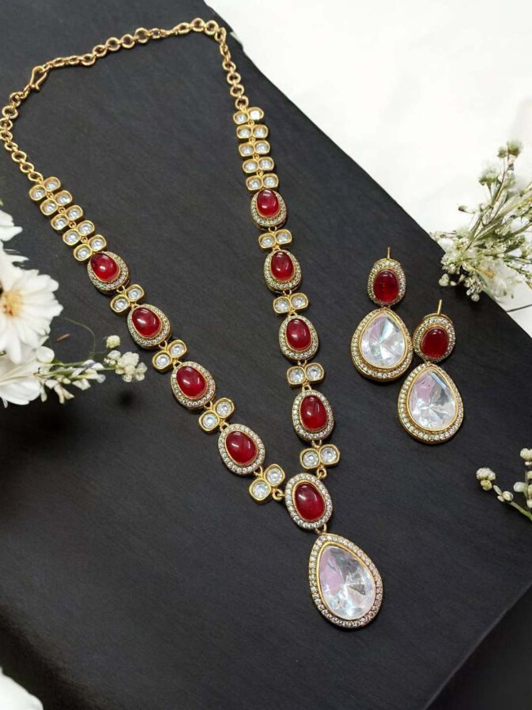 Ishhaara Pink Kundan Victorian Style Long Necklace