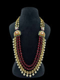 Ishhaara Red Layered Long Kundan And Pearl Studded Necklace