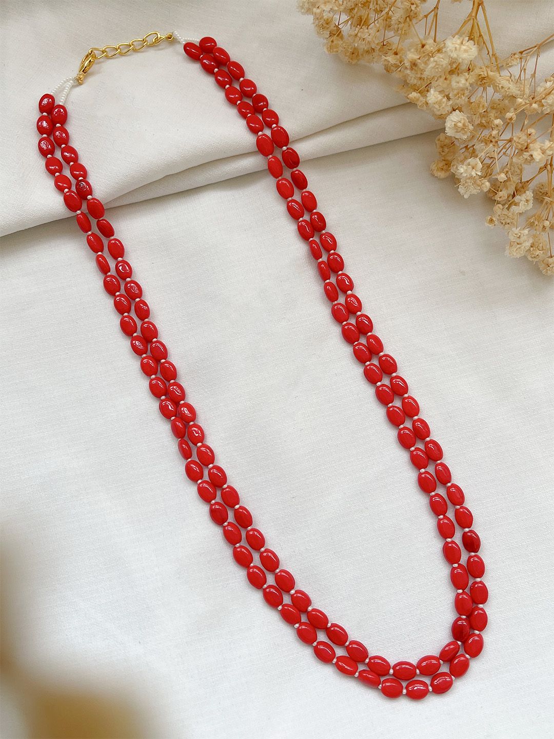 Ishhaara Red Layered Pumpkin Beads Mala