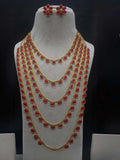 Ishhaara Red Layered Round Kundan Studded Long Necklace