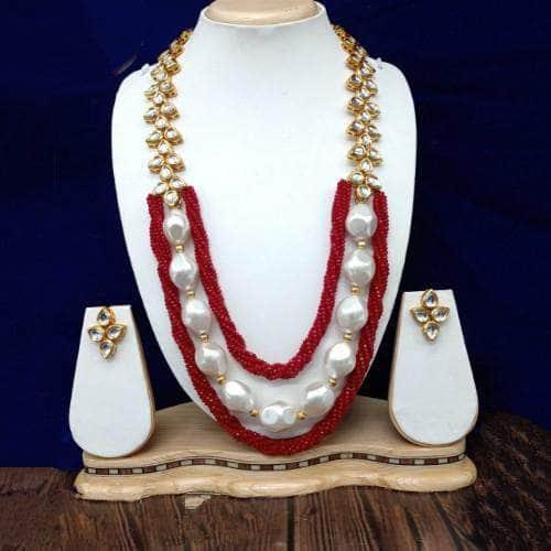 Ishhaara Long Twist Big Pearl Necklace And Earring Set