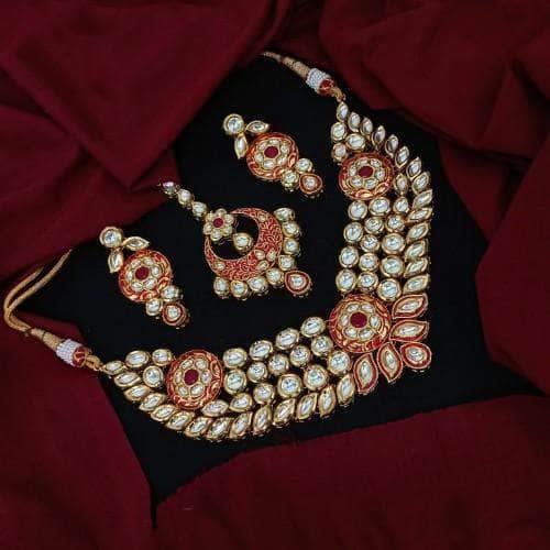 Ishhaara Meena Centre Chakra Necklace Earring And Teeka Set