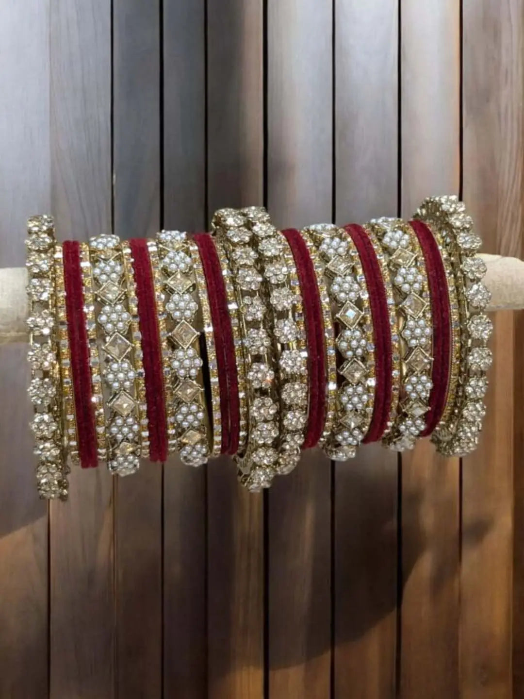 Ishhaara Red Metal And Velvet Bangles With Mirror Work Bangles